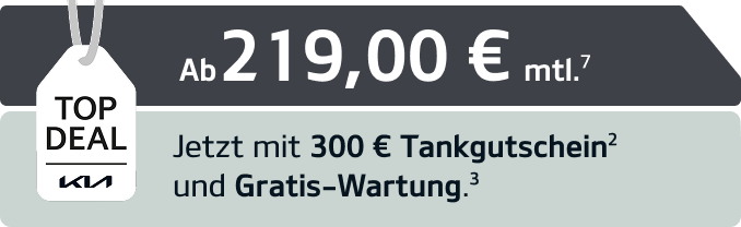 Ab 219 € monatlich⁷. Jetzt mit 300 € Tankgutschein² und Gratis-Wartung.³