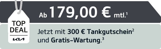 Ab 179 € monatlich¹. Jetzt mit 300 € Tankgutschein² und Gratis-Wartung.³