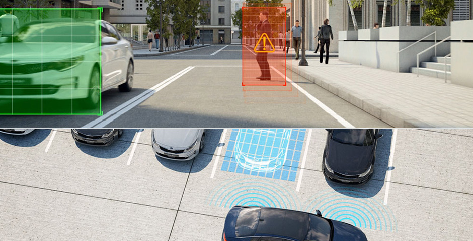 Kia Drive Wise technológiák Autonóm Vészfék Rendszer  és Intelligens Parkolást Segítő Rendszer
