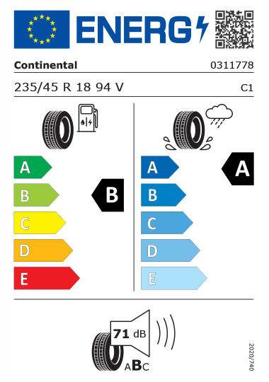 Étiquetage des pneus Kia - continental-0311778-235-45R18