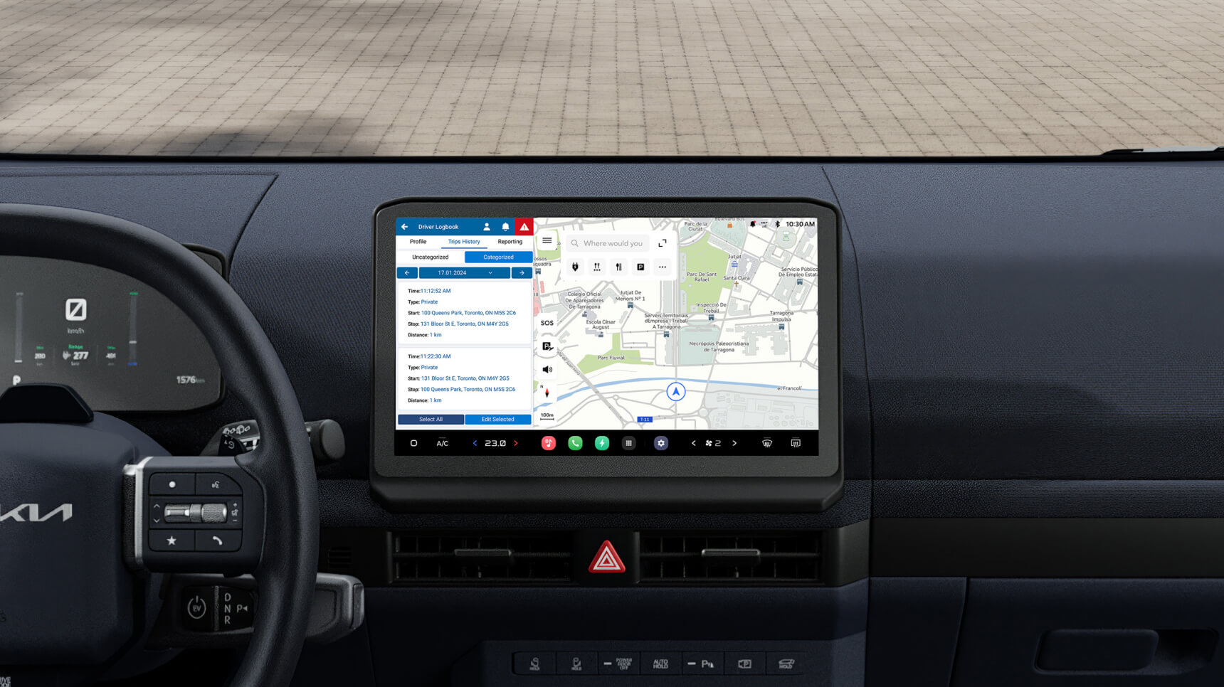 Dashboard display with productivity and communication apps for mobile work and fleet management