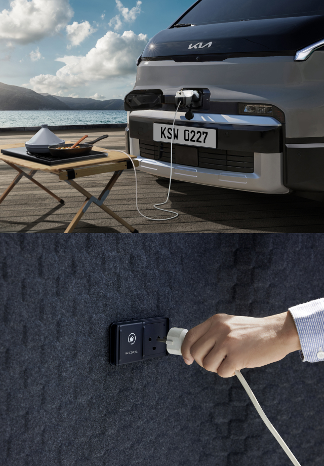 Kia PV5 supplying power to external devices through Vehicle-to-Load