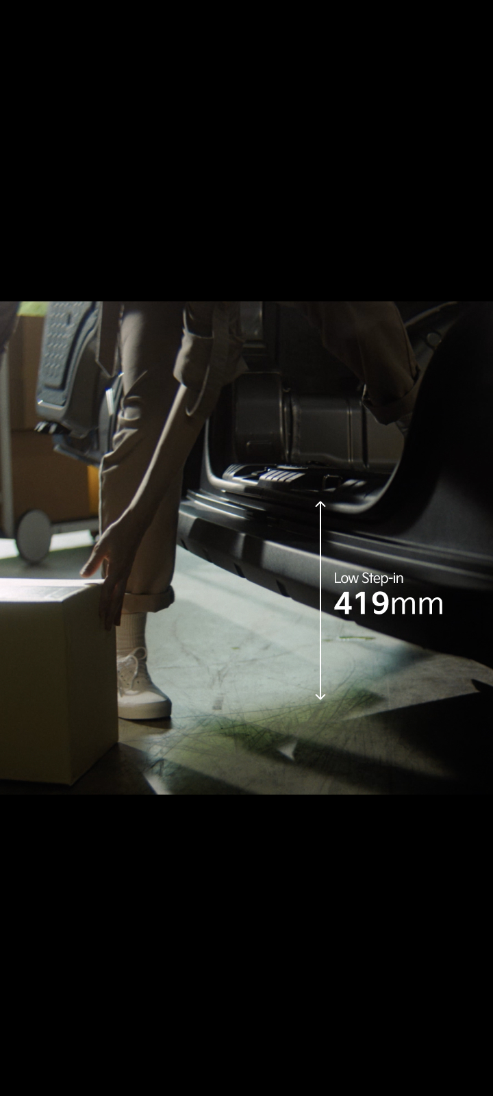 Close-up of the Kia PV5 Cargo step-in height near rear door