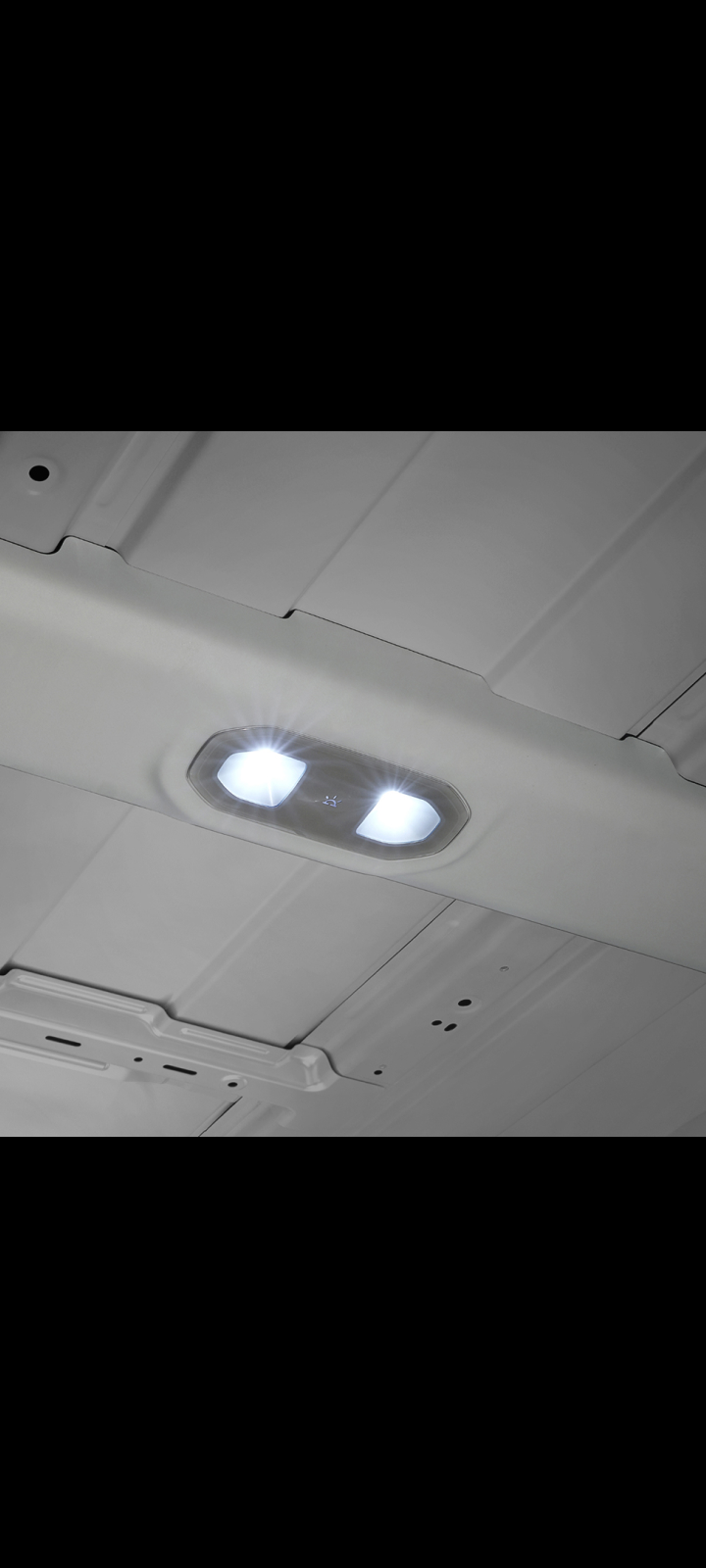 Close-up of the Kia PV5 Cargo interior ceiling light
