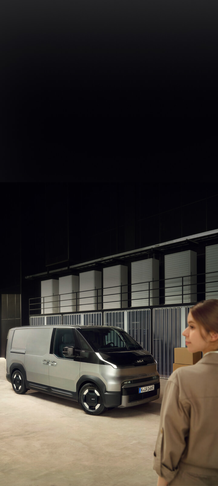 The Kia PV5 Cargo interior converted into mobile workshop with tools and equipment