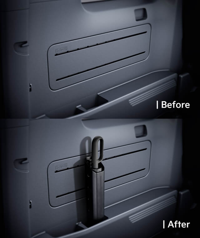 Close-up view showing the AddGear with and without an umbrella holder mounted