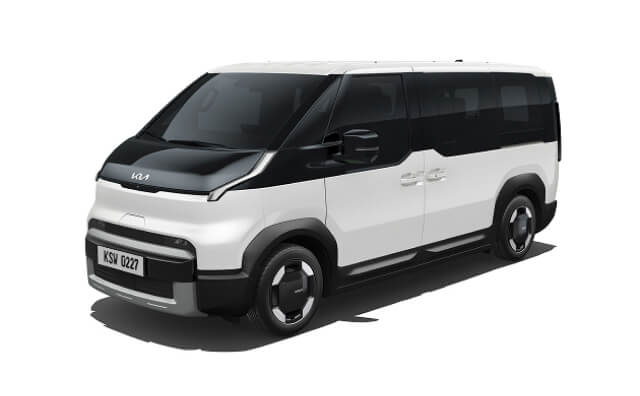 Full front-side view of the white Kia PV5 Passenger