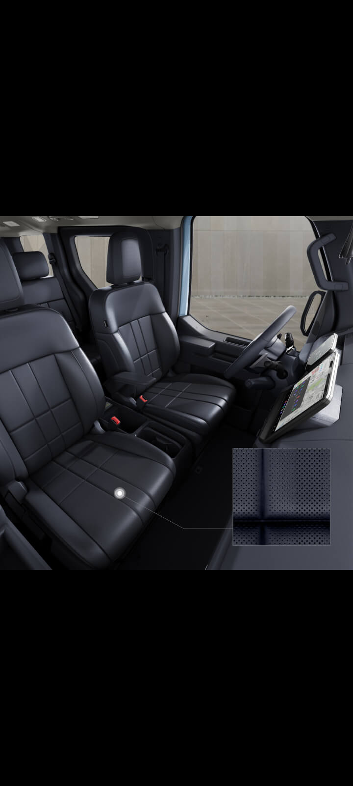 Front passenger and centre seats of the Kia PV5 Passenger interior