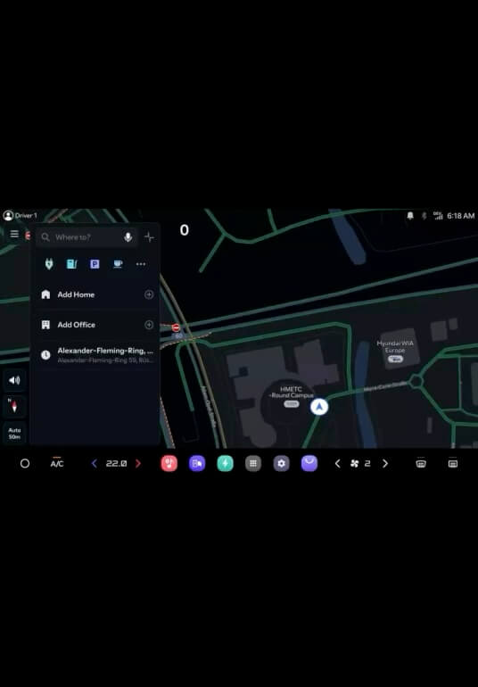 Infotainment display showing navigation map