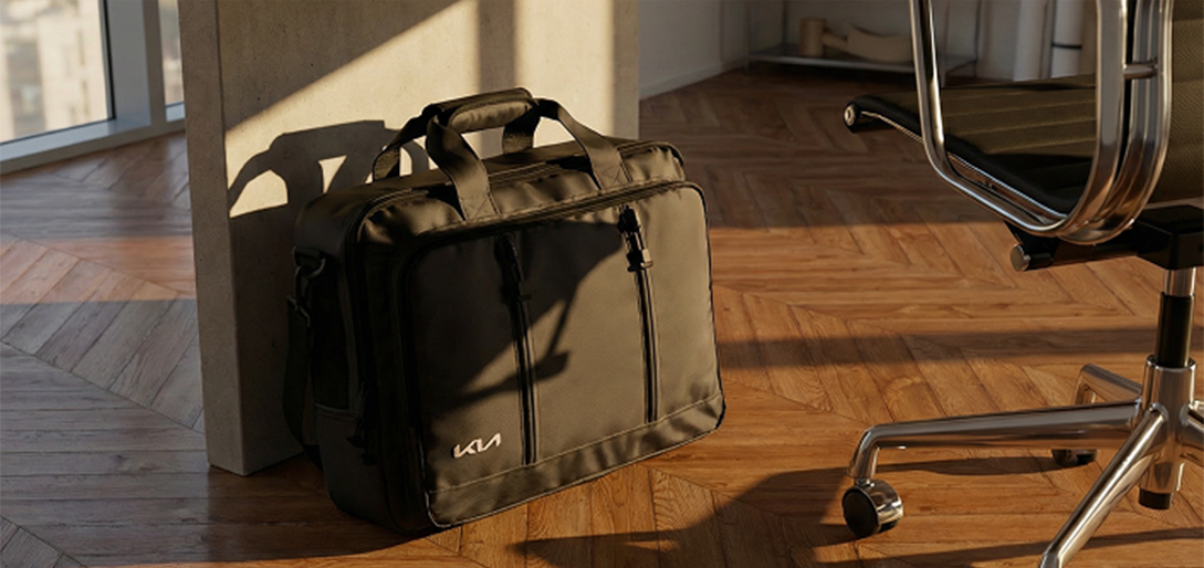 Kia laptop bag in an office next to a desk