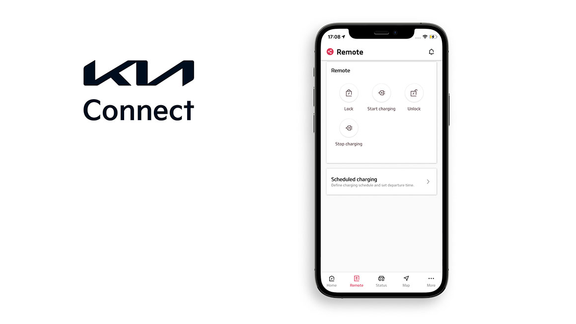 Mobiltelefon zeigt Kia Connect App-Services auf Display