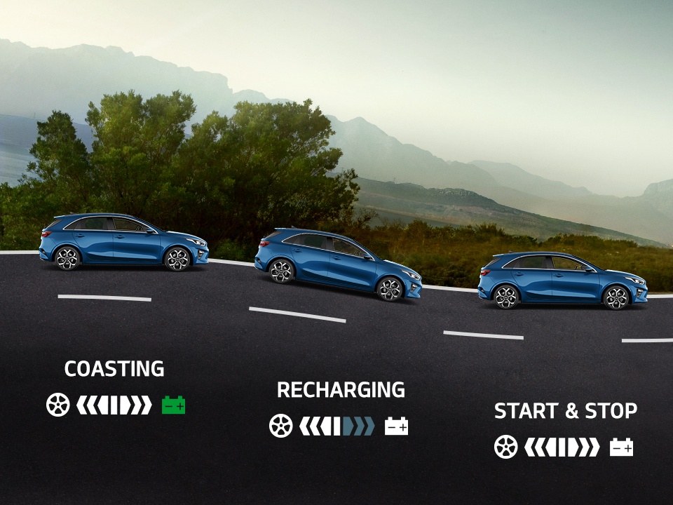 kia mild hybrid energy flow for coasting, recharging, stop & start