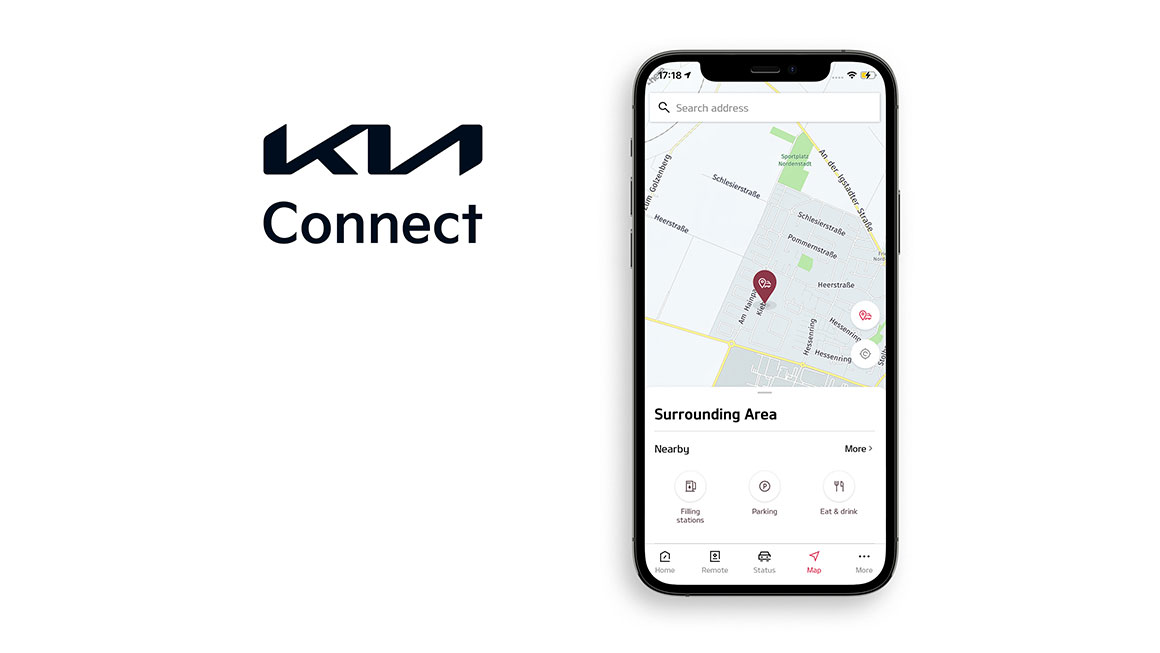 Mobiltelefon mit Kia Connect App auf dem Display