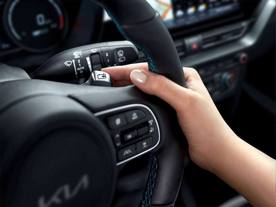  Kia e-Niro paddle shifter on steering wheel