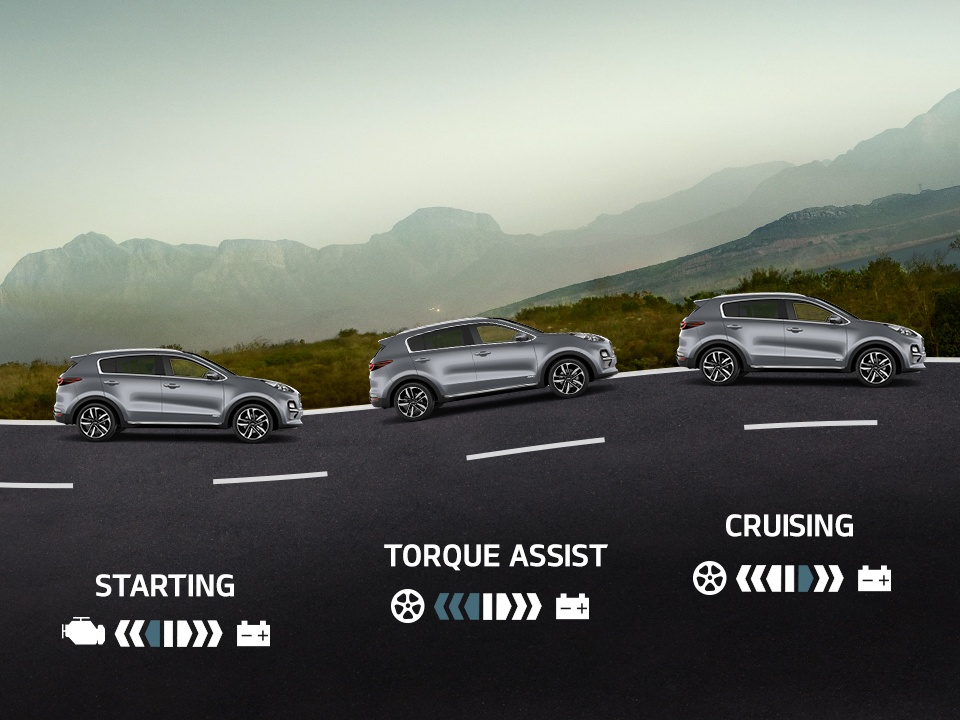 kia mild hybrid energy flow for starting, torque assist and cruising
