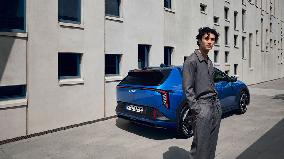 The Kia EV4 in Blue Flame