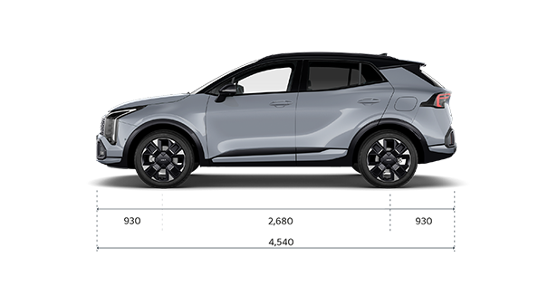 Length from front to front tyre centre: 870mm. Length from front tyre to rear tyre: 2700mm. Length from rear tyre to rear: 758mm. Total length: 4355mm