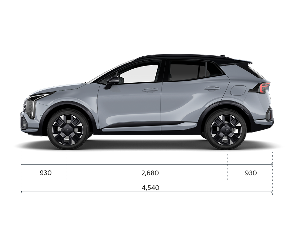 Length from front to front tyre centre: 870mm. Length from front tyre to rear tyre: 2700mm. Length from rear tyre to rear: 758mm. Total length: 4355mm